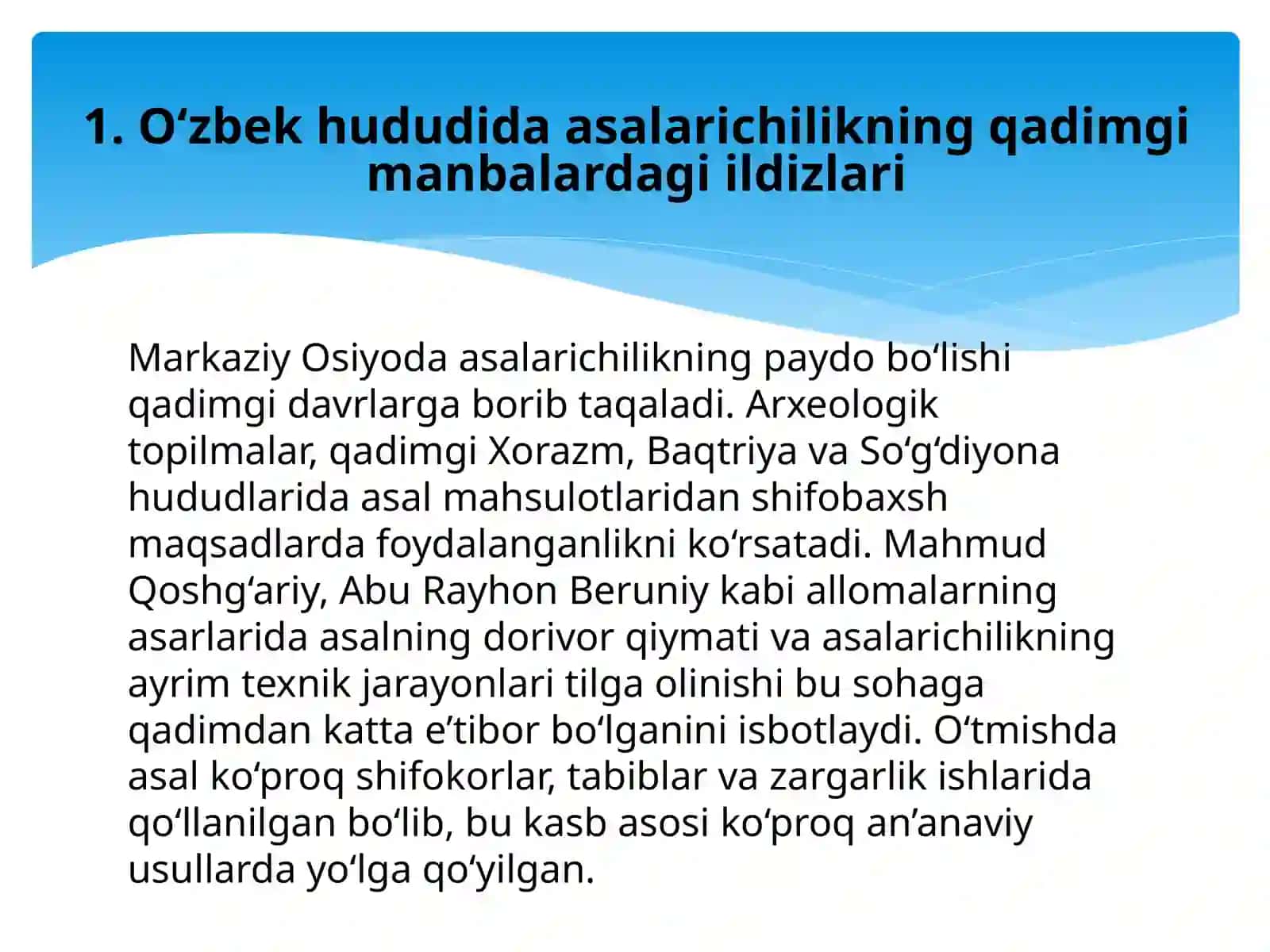 O'zbekistonda asalarichilikning rivojlanish tarixi va hozirgi holati. 3