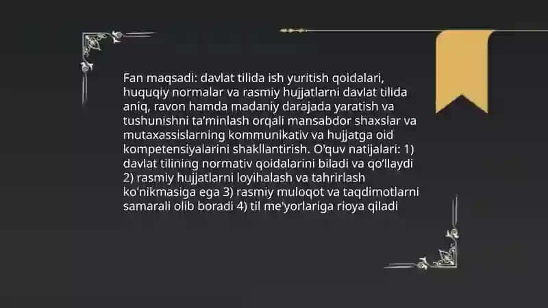 Davlat tilida ish yuritish fanining maqsad va vazifalari 3