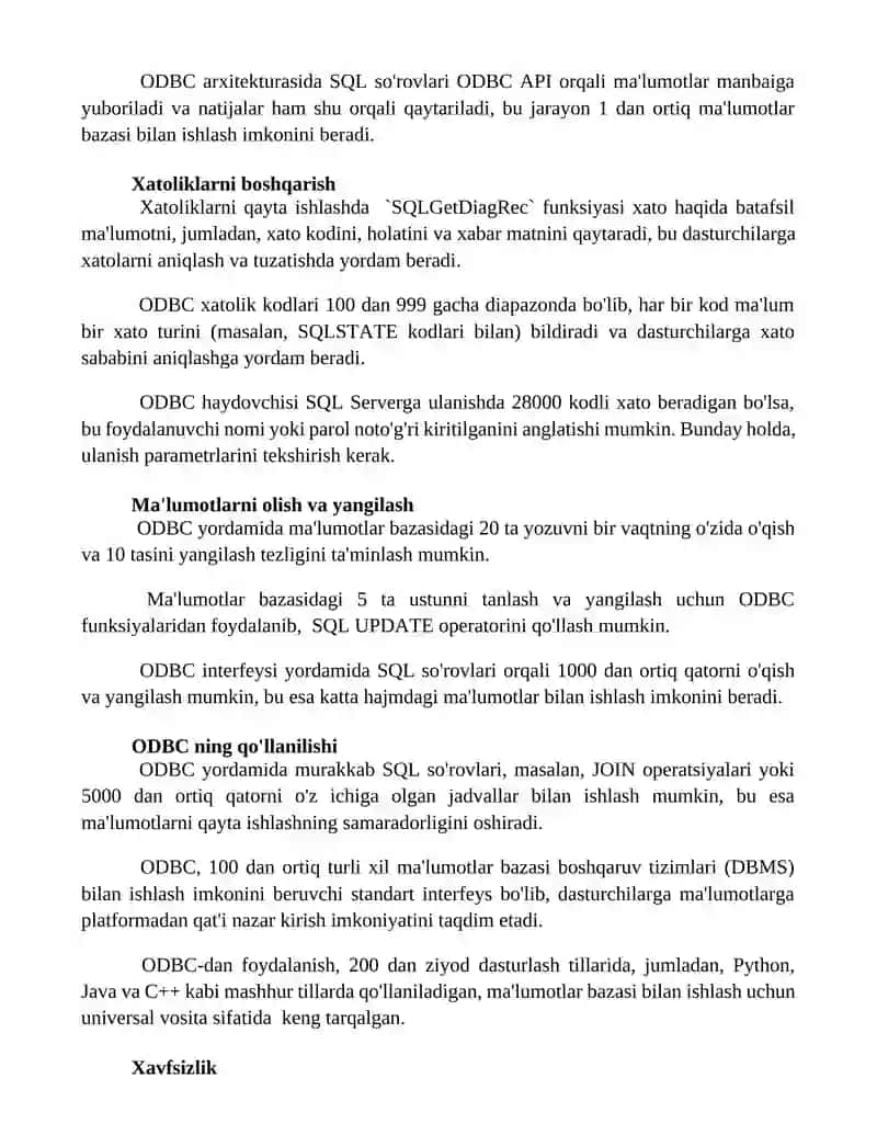 Ochiq ma’lumotlar bazasi aloqasi (ODBC) interfeysi 3