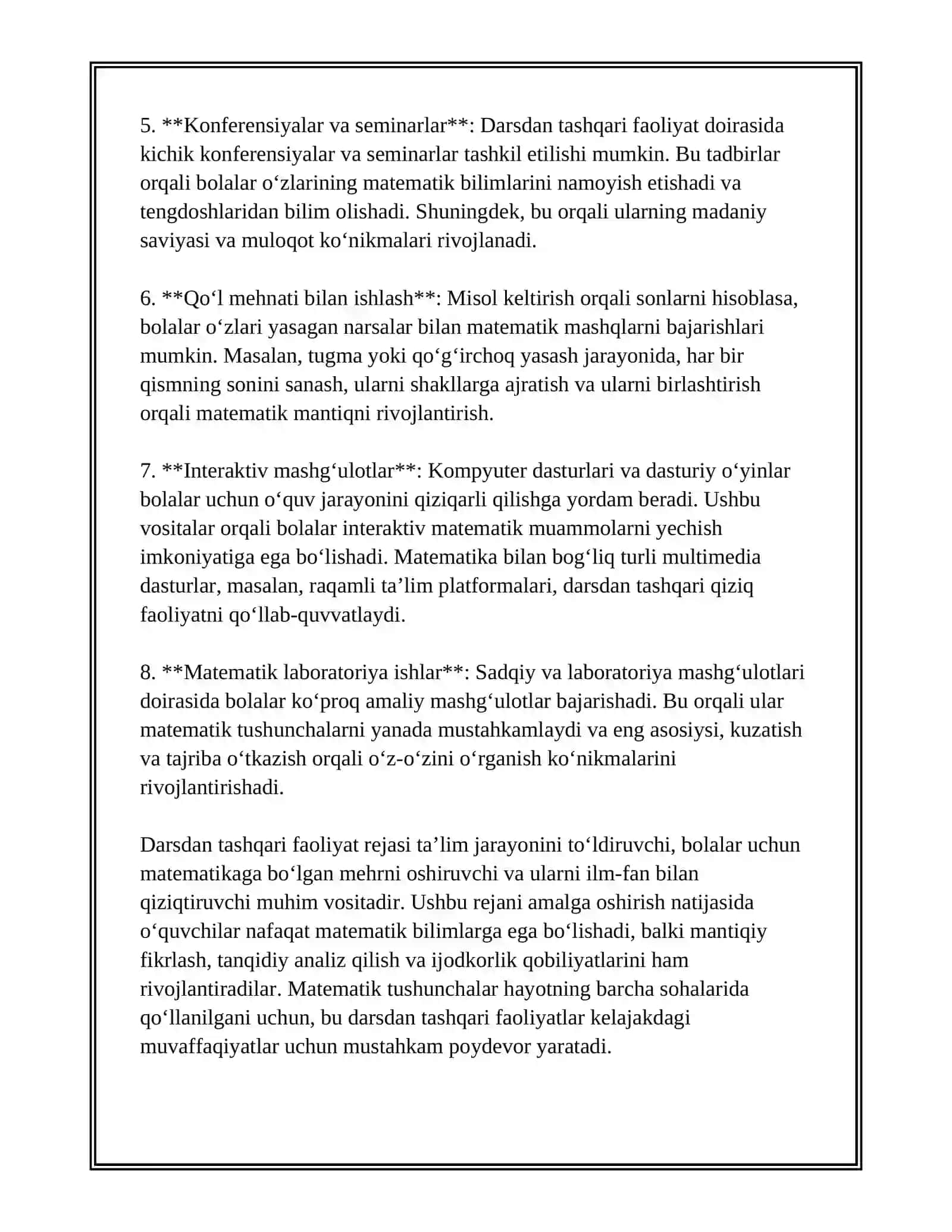 1-SINFDA MATEMATIKADAN SINFDAN TASHQARI ISHLARNI TASHKIL ETISH 3