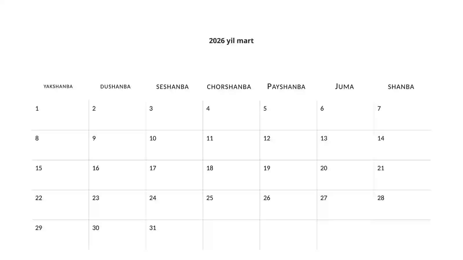 2026-Yil Minimalistik Ishchi Taqvimi Taqdimoti (12 Slayd) 3