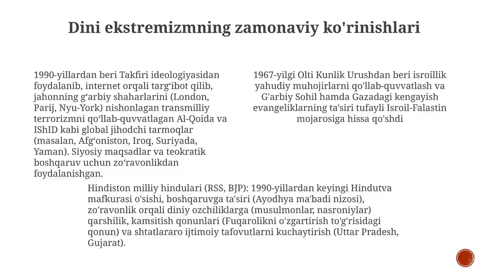 Diniy fanatizm, ekstremizmning paydo bo'lishining ijtimoiy-tarixiy tamallari va rivoji 3