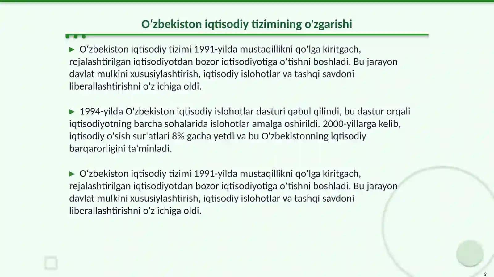 Oʻzbekistonning bozor iqtisodiyotiga oʻtish yoʻli 3