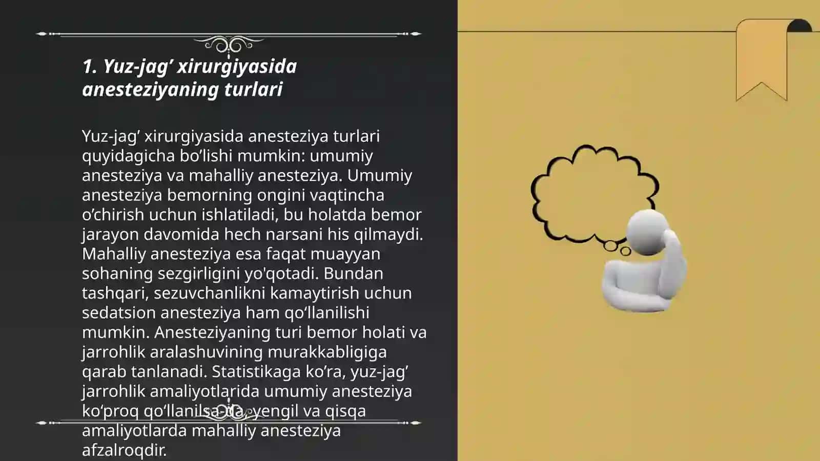 Yuz-jag’ xirurgiyasi, stomatologik va LOR a’zolari xirurgiyasida anesteziya va intensive terapiya 3