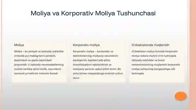 MOLIYA TIZIMINING MARKAZIY BO’G’INI SIFATIDA KORPORATIV MOLIYANING O’RNI 3