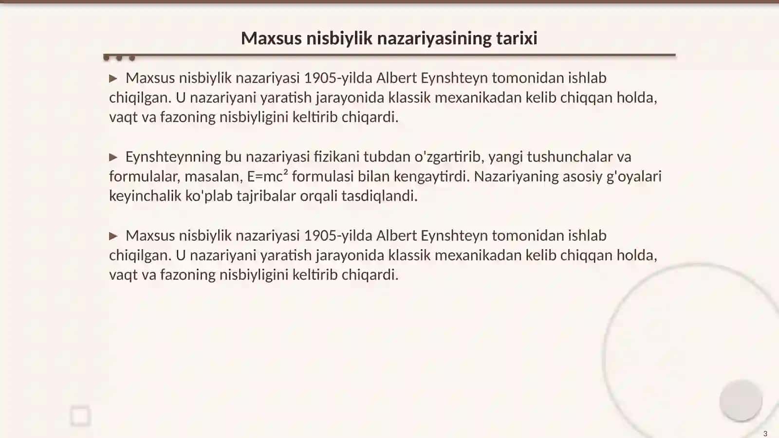Maxsus nisbiylik nazariyasi elementlari 3