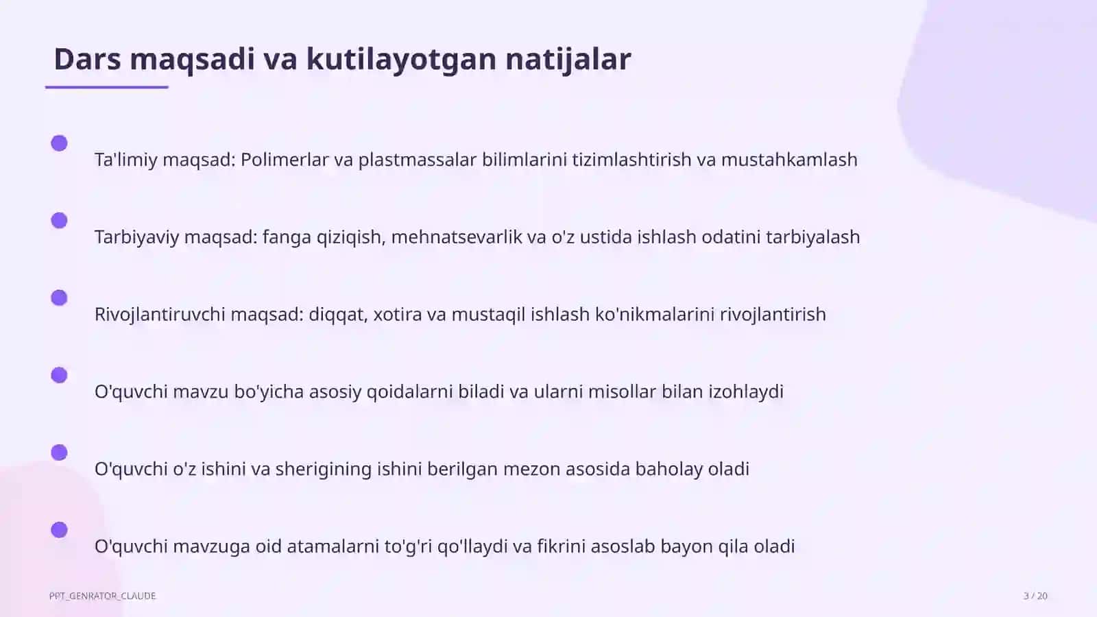 Polimerlar va plastmassalar (11-sinf) 3