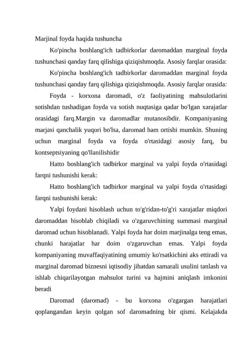 Marjinali foyda tahlili 3