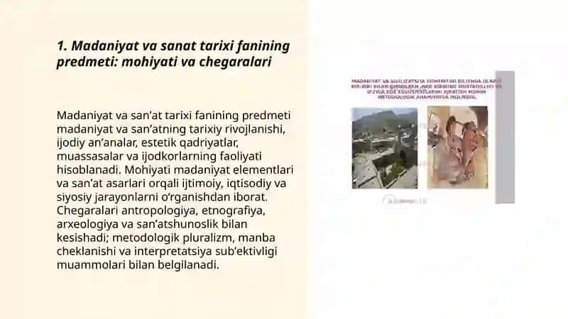 Madaniyat va Sanat Tarixi Fanining Predmeti 3