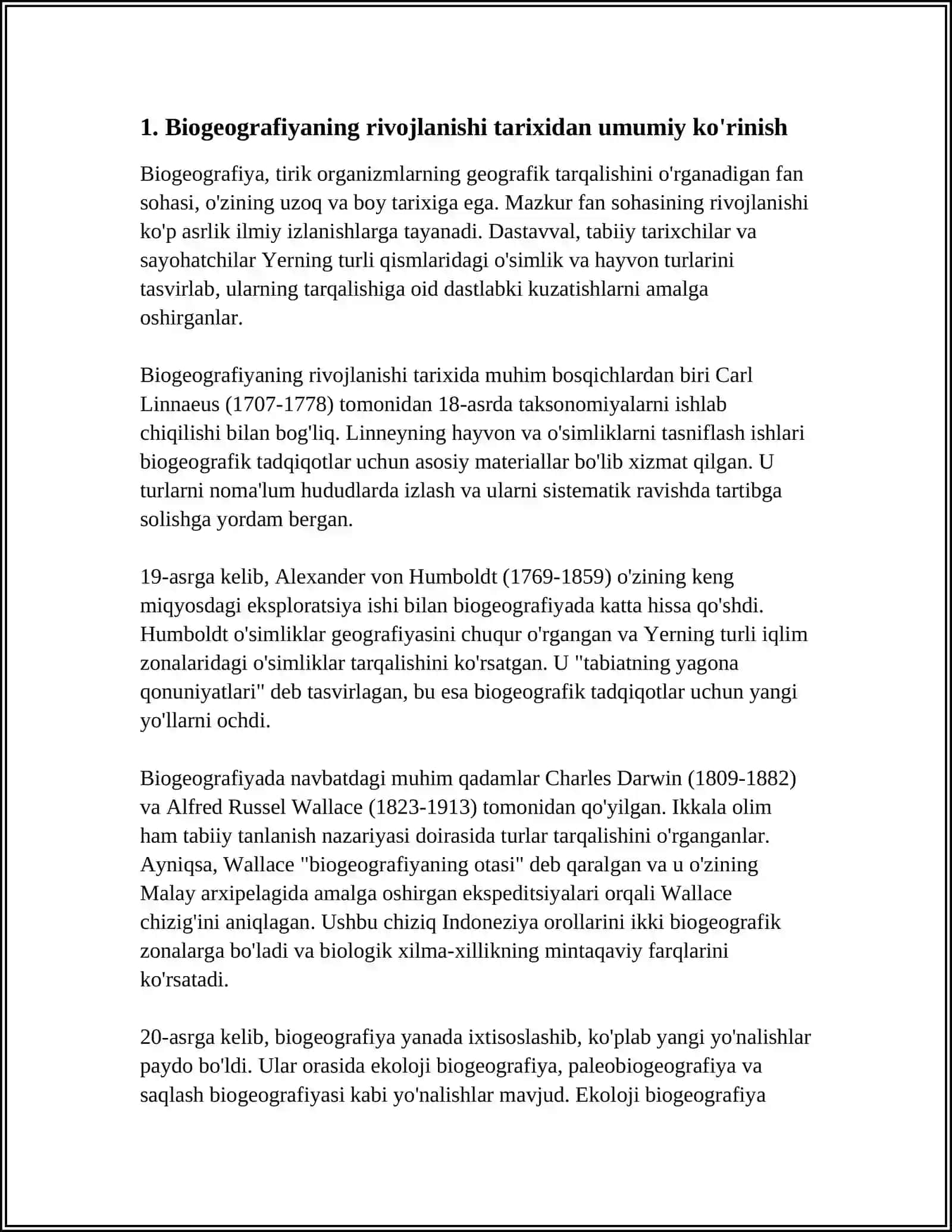 BIOGEOGRAFIYANING RIVOJLANISH TARIXI. BIOGEOGRAFIYANING RIVOJLANISHIGA HISSA QOSHGAN OLIMLARNING ISHLARINI ORGANISH 3
