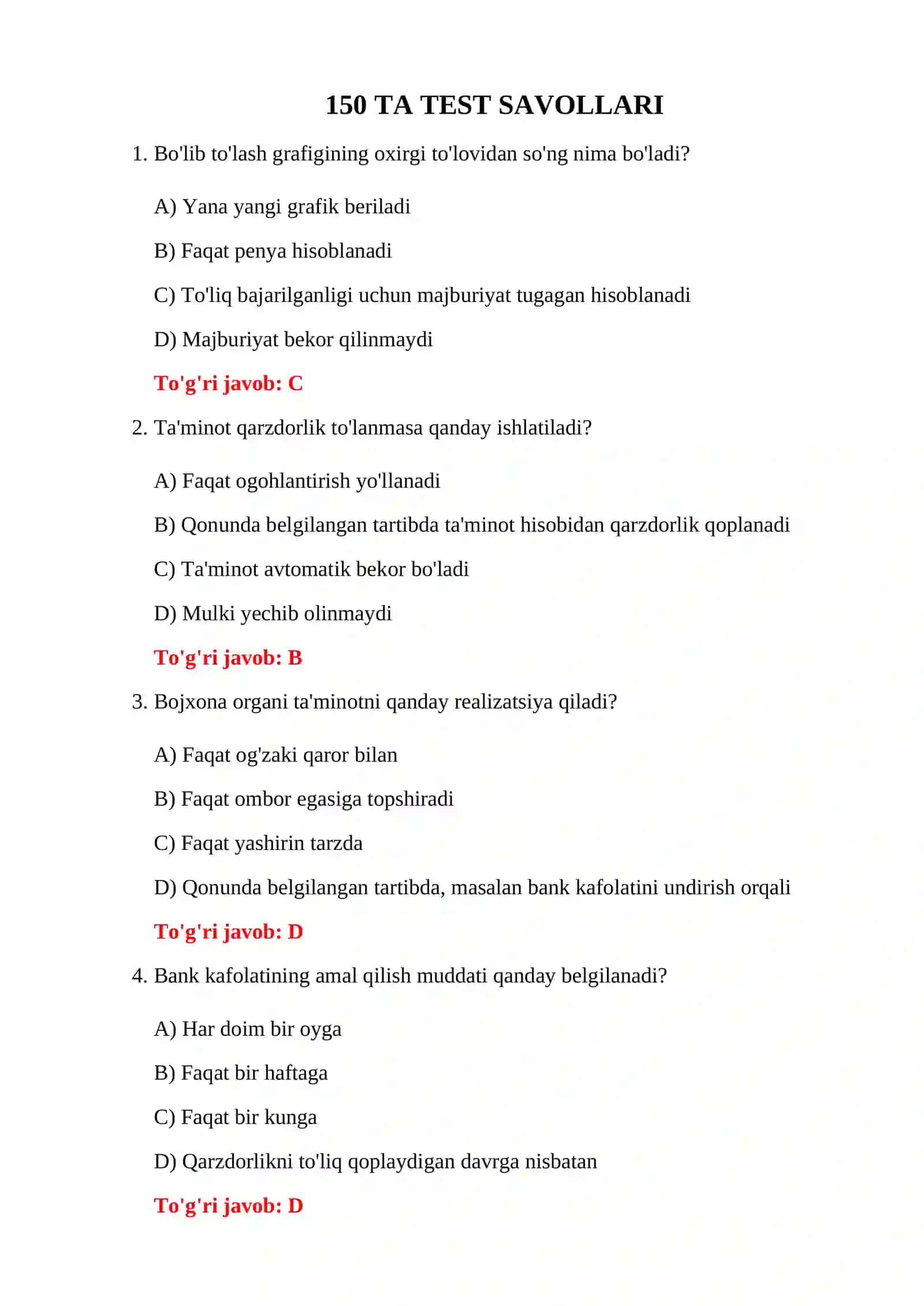 BOJXONA TO'LOVLARINI HISOBLASH TESTLARI 3