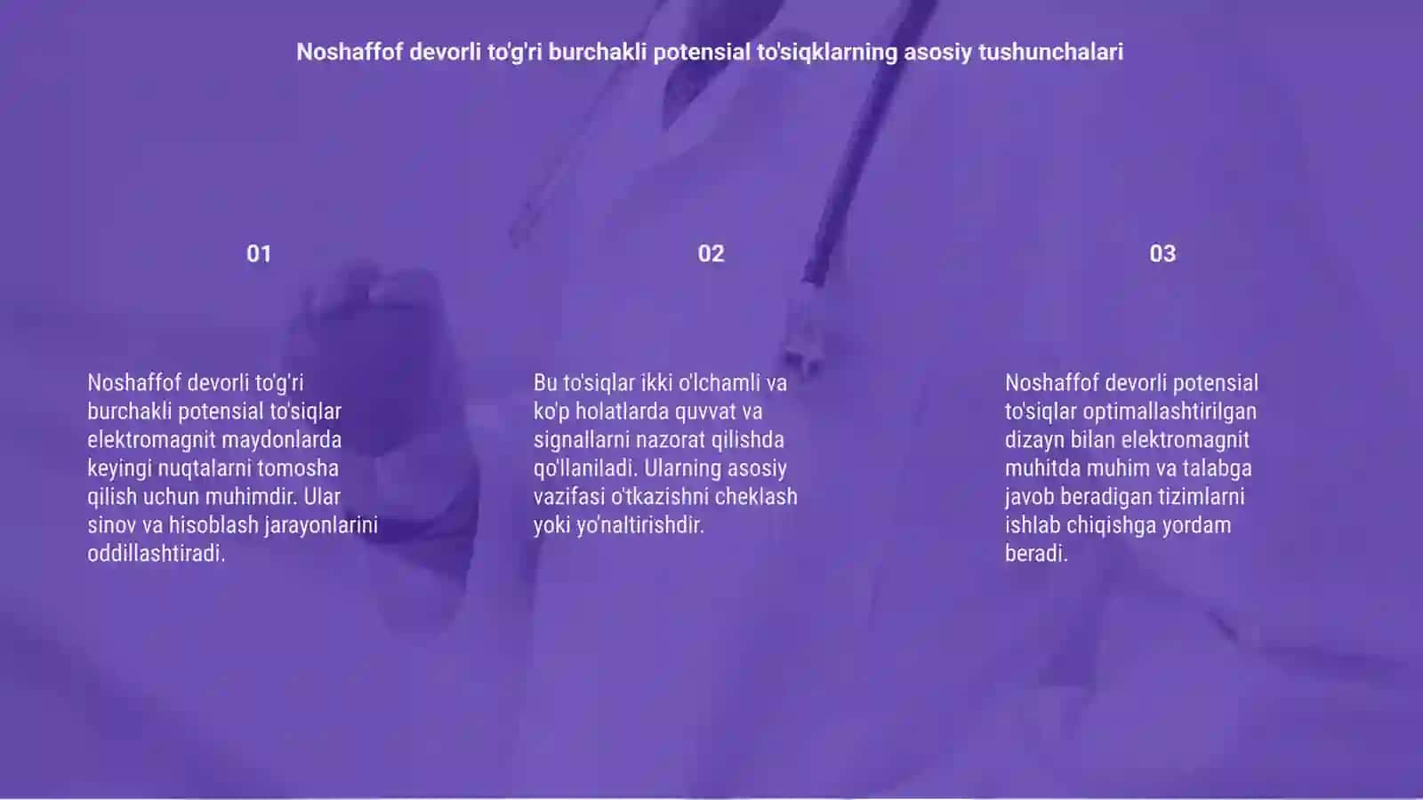 Noshaffof devorli to'g'ri burchakli bir olchamli potensial tosiqlar zarra 3