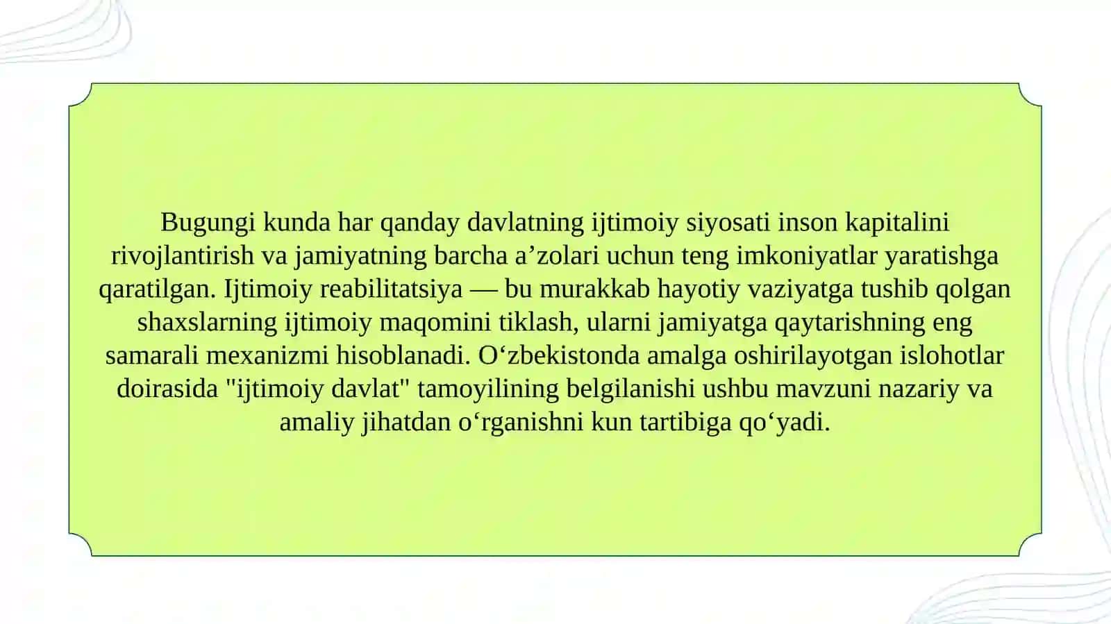 Ijtimoiy reabilitatsiyaning mohiyati va mazmuni SLAYD 3