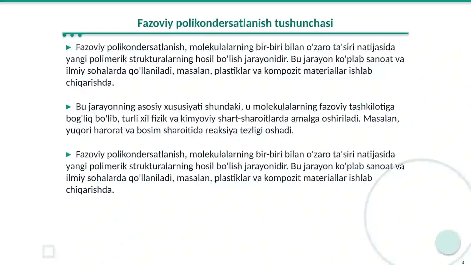 Fazoviy polikondersatlanish reaksiyalari;usullari, mexanizmlari va ahamiyati 3