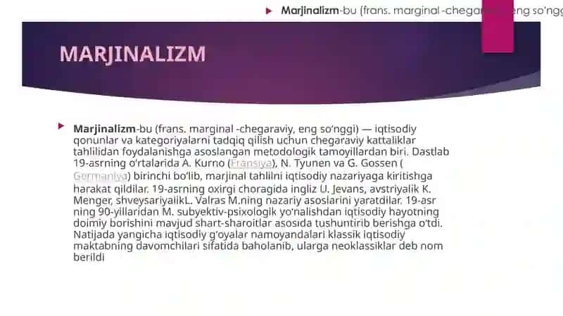 MARJINALIZM TA’LIMOTI VA NEOKLASSIK IQTISODIY MAKTABLAR 3