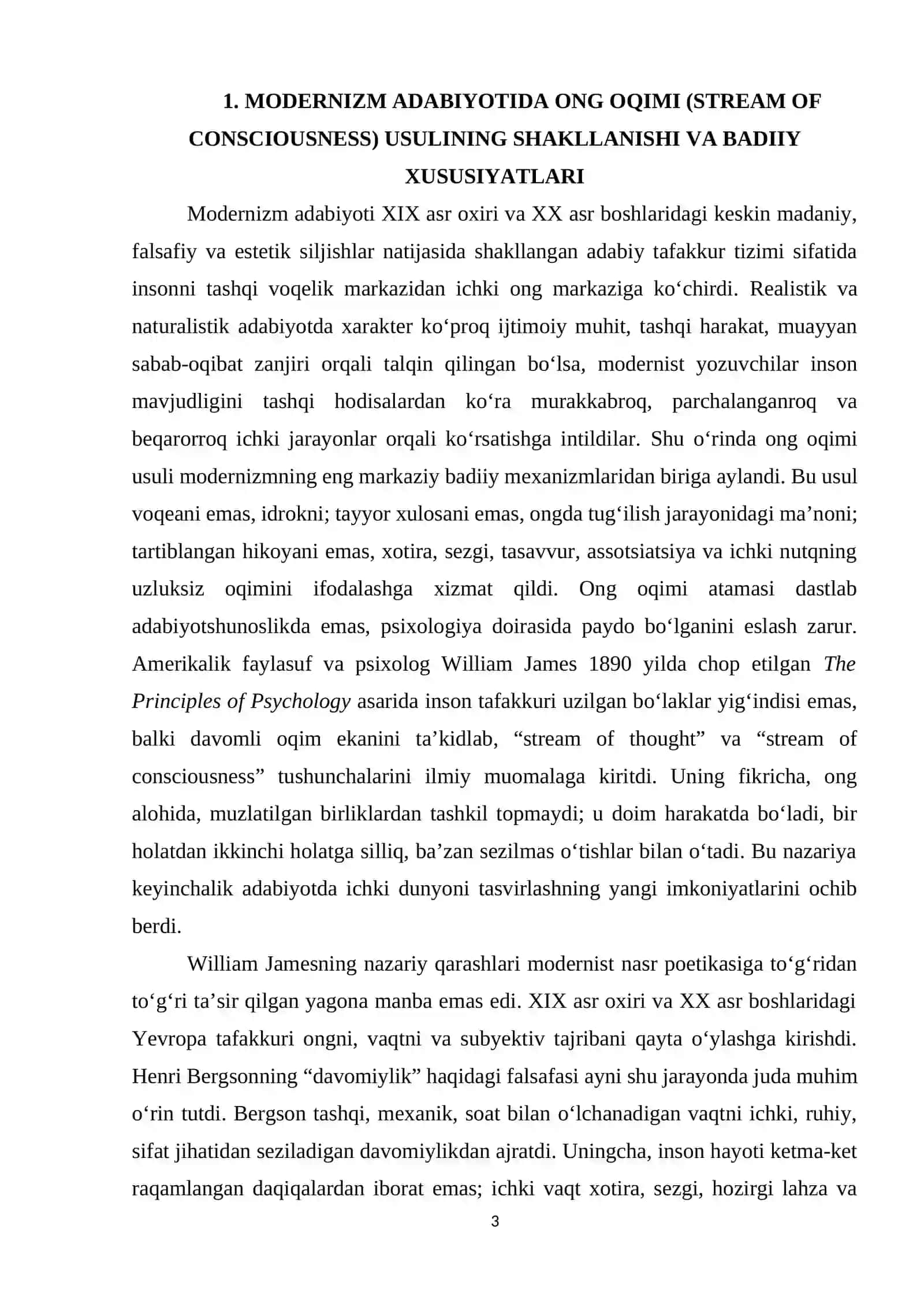 MODERNIZM ADABIYOTIDA ONG OQIMI (STREAM OF CONSCIOUSNESS) USULINING SHAKLLANISHI VA BADIIY XUSUSIYATLARI 3