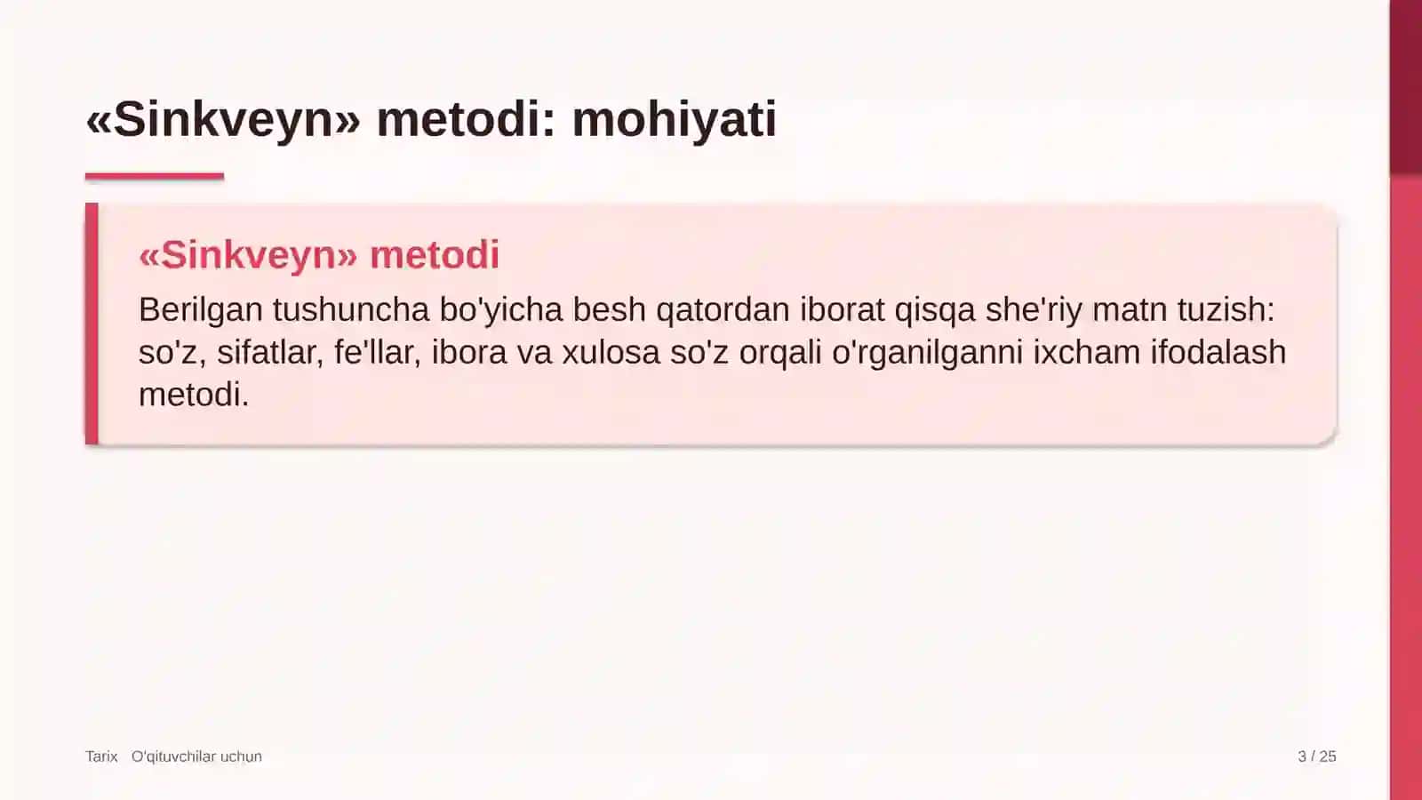 tarix darslarida sinkveyn metodidan foydalanish 8274 3