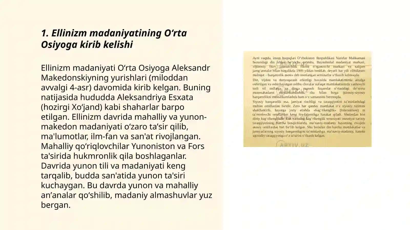 Ellinizm madaniyatining Oʻrta Osiyoga kirib kelishi 3