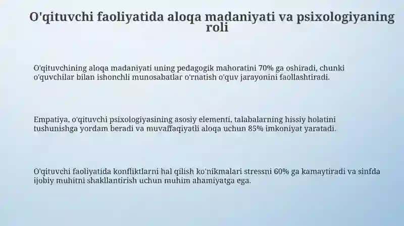 O'qituvchi faoliyatida muloqot madaniyati va psixologiyasi 3