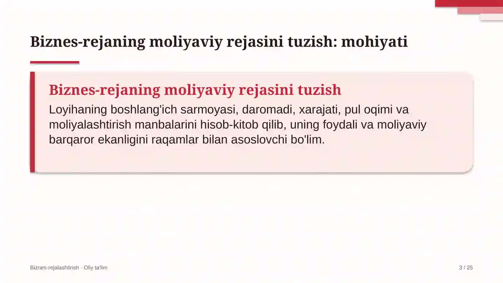 dasturiy ta'minotni testlash sohasida biznes rejaning moliyaviy rejasini tuzish 2591 3