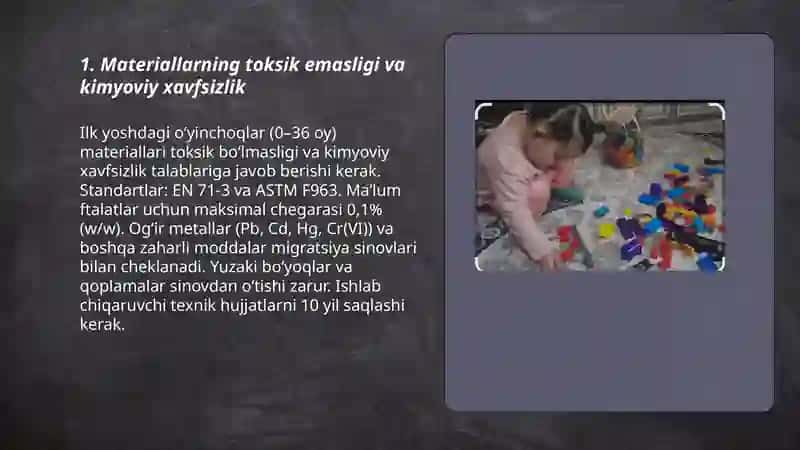 Ilk yoshdagi bolalar oʻyinchogʻiga qoʻyilgan talablar 3