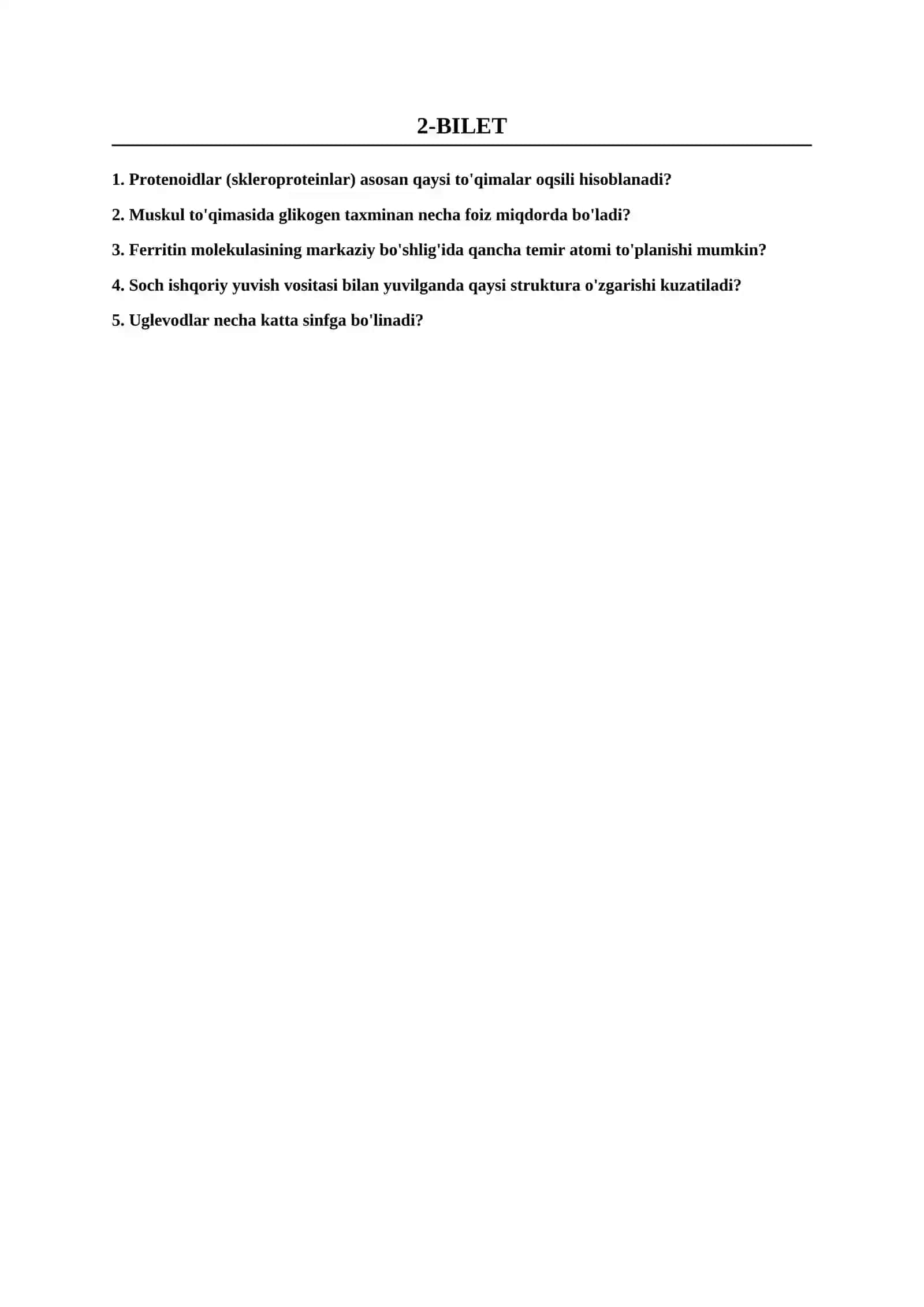 BIOKIMYO VA MOLEKULYAR BIOLOGIYA IMTIHON BILETLARI 3