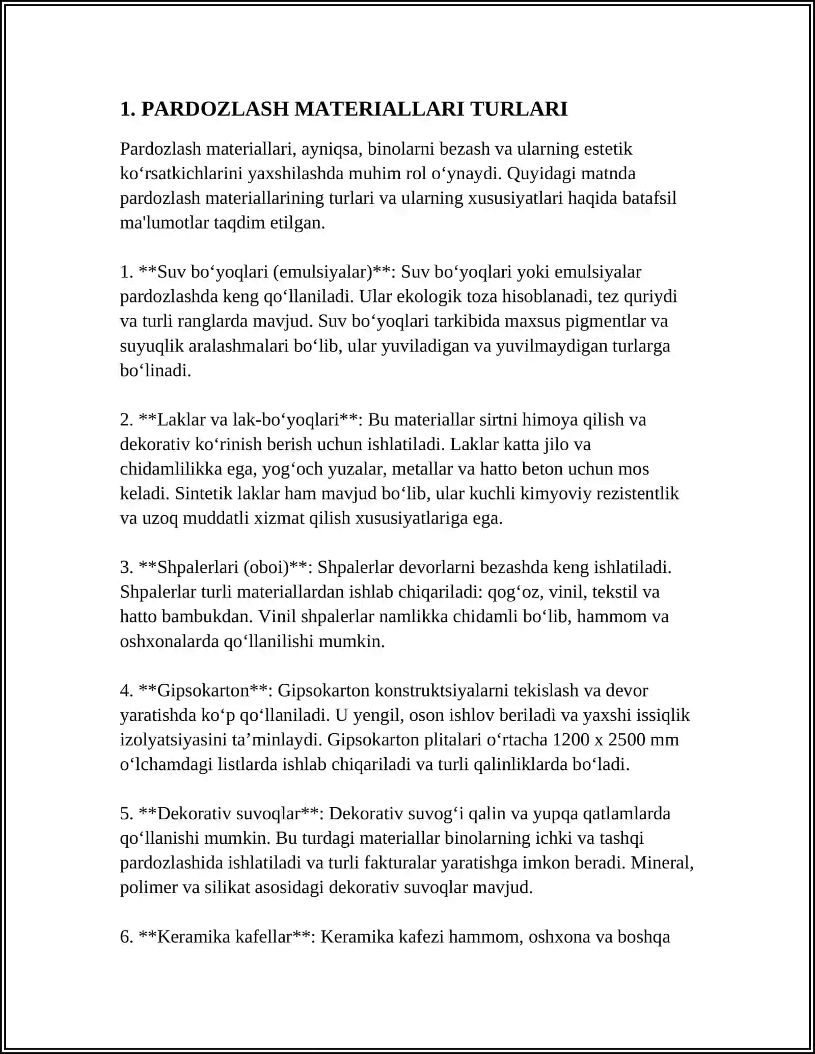 PARDOZLASH VA ISSIQLIK IZOLYATSIYA MATERIALLARINING TURLARI 3