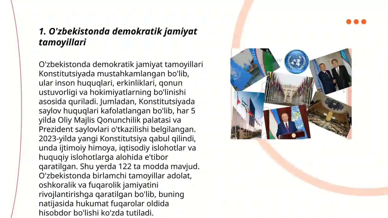 O'zbekistonda demokratik fuqarolik jamiyati asoslarining shakllanishi va amalga oshirilgan siyosiy islohotlar 3
