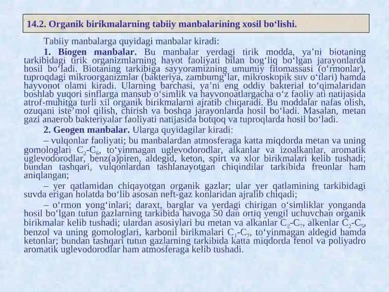 Organik birikmalar atmosferaga 3