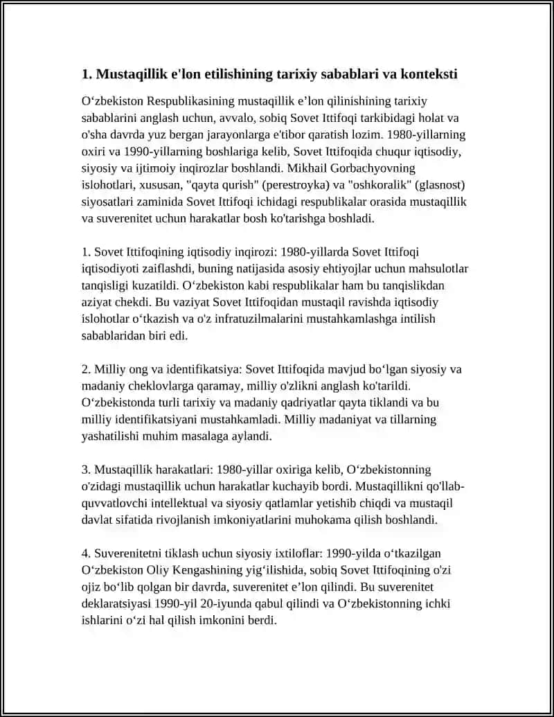 MUSTAQIL OʻZBEKISTON RESPUBLIKASI TASHKIL TOPISHINING TARIXIY TARIXIY AHAMIYATI OʻZBEKISTONNING OʻZIGA XOS ISTIQLOL VA TARAQQIYOT YOʻLI 3