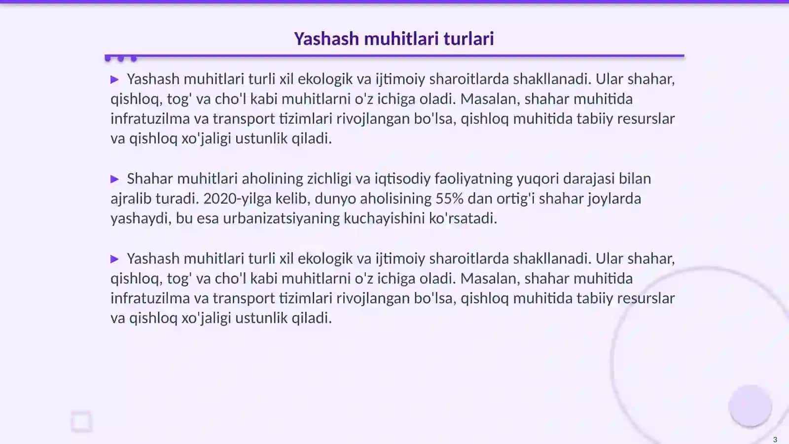 Yashash muhitlari va ularning xususiyatlari 3