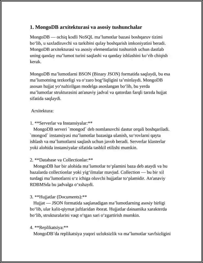 KATTA HAJMDAGI MA’LUMOTLARNI SAQLASH TEXNOLOGIYALARI: NOSQL (MONGODB, CASSANDRA, HBASE) 3