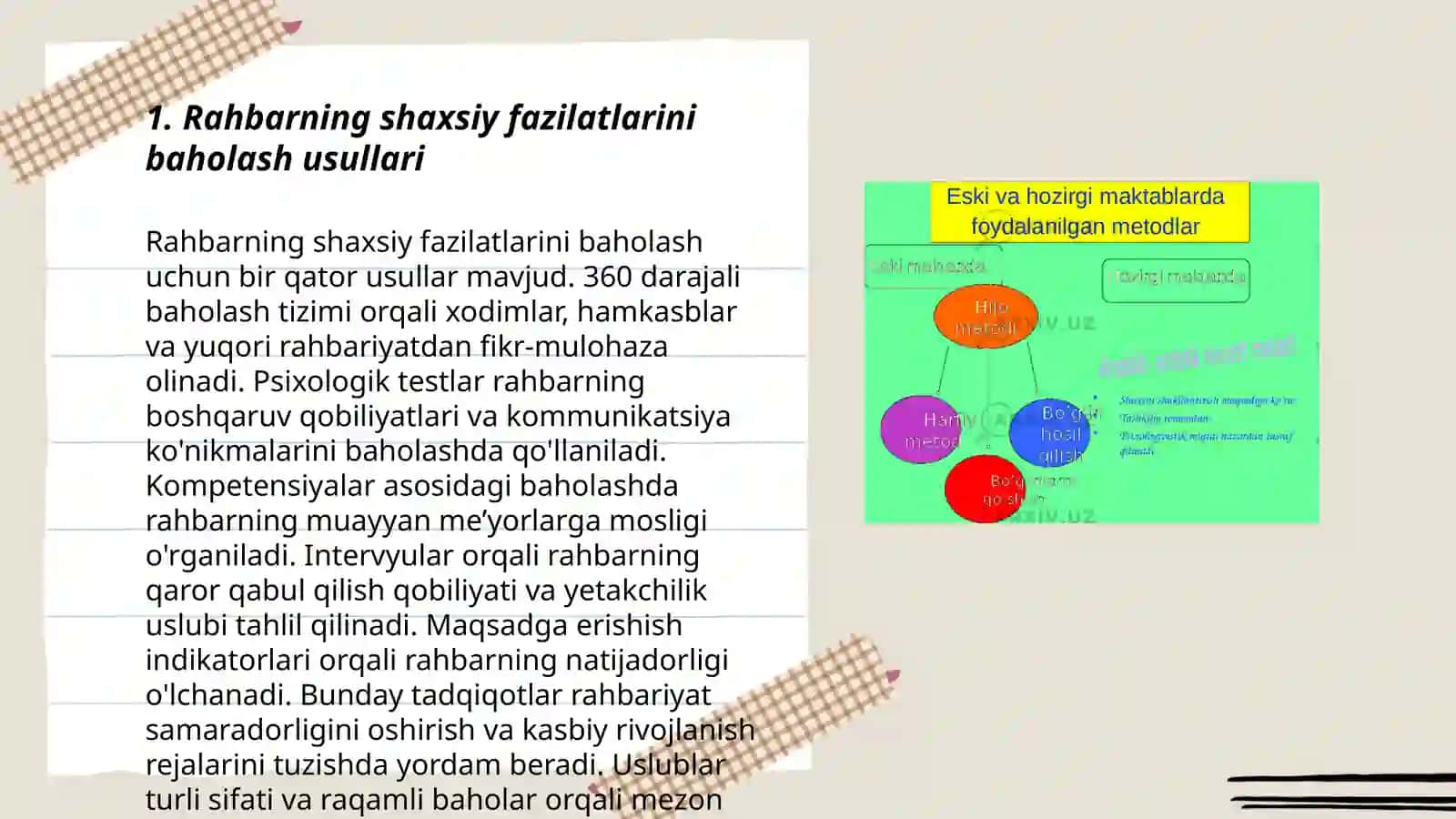 Rahbarning muhim shaxsiy - kasbiy sifatlarini o‘rganish metodlar 3