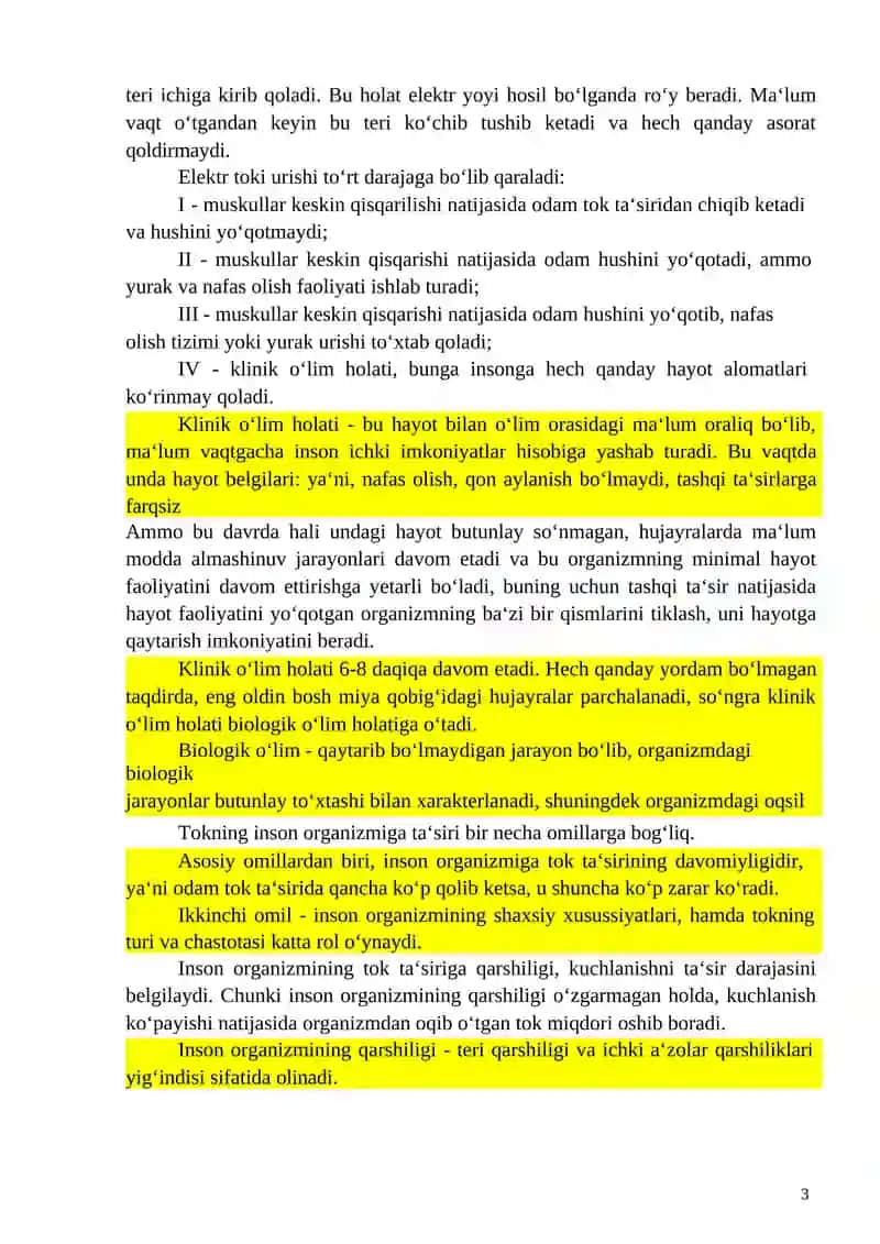 Elektr tokining inson organizmiga taʻsiri. Energetika soxasida sodir boʻlgan baxtsiz xodisalar 3