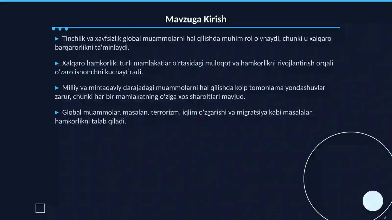 Tinchlik va Xavfsizlikni Taminlash: Global Muammolarni Yechish 3