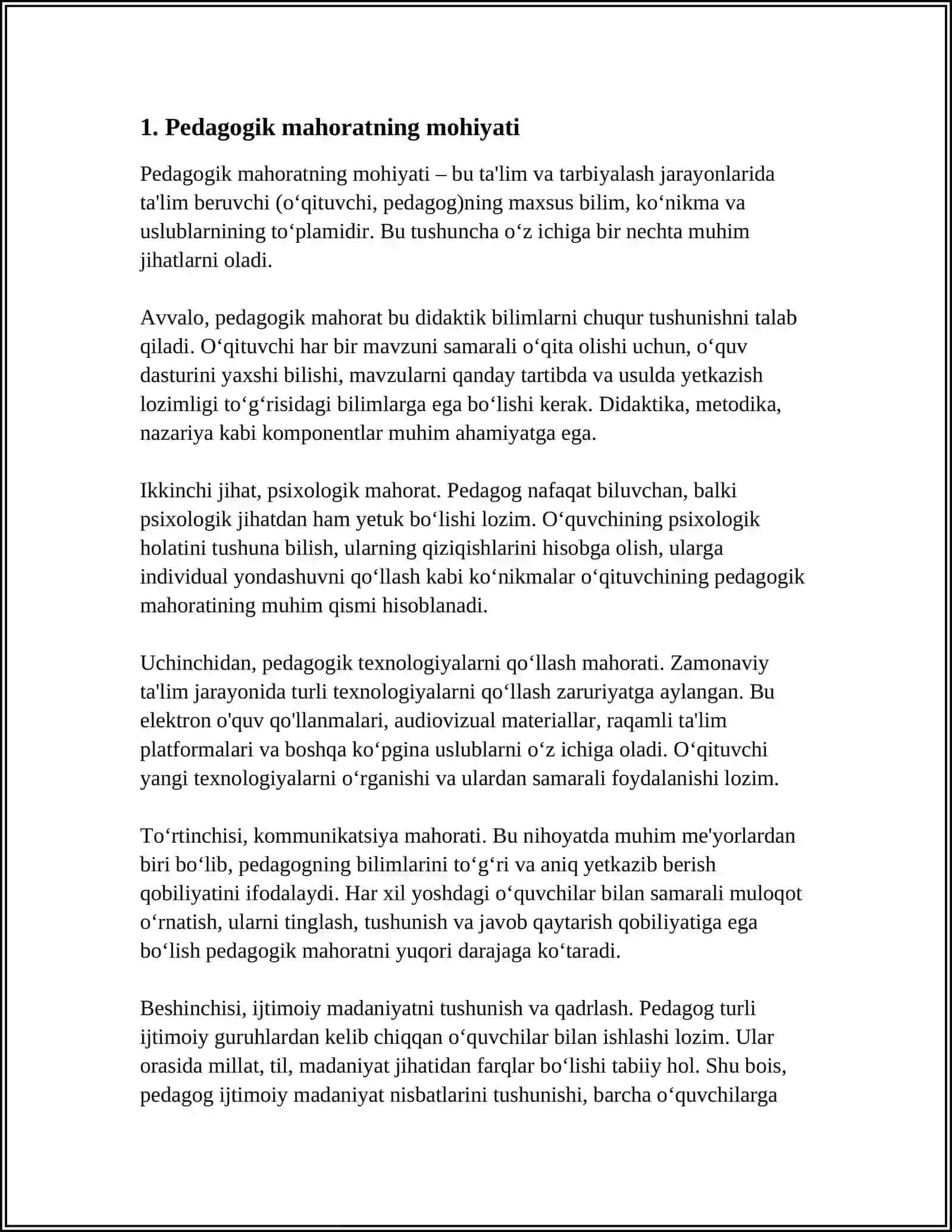 PEDAGOGIK MAHORAT FANI HAQIDA TUSHUNCHA. FANNING ASOSIY VAZIFALARI VA TARKIBIY QISMLARI 3