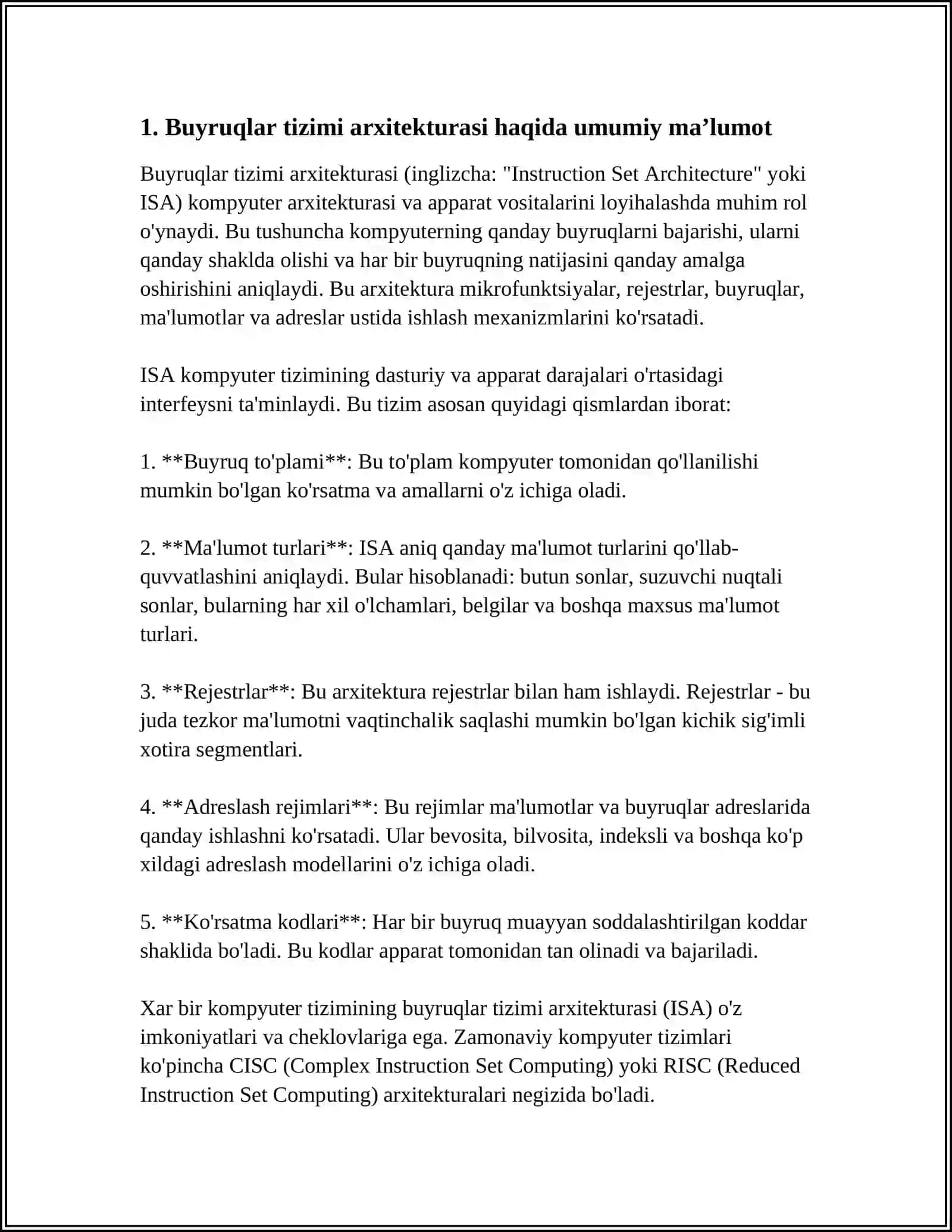 BUYRUQLAR TIZIMI ARXITEKTURASINI TASNIFLASH 3