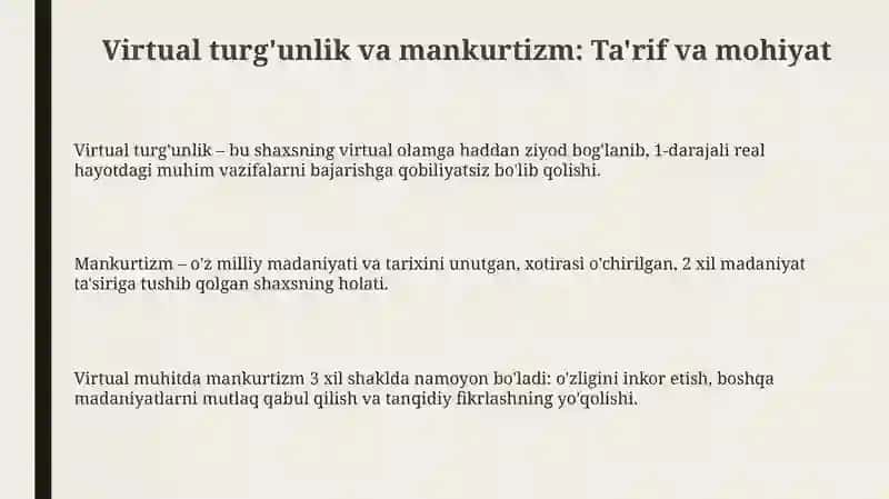 Virtual tutqunlik manqurtlik vazifasi 3