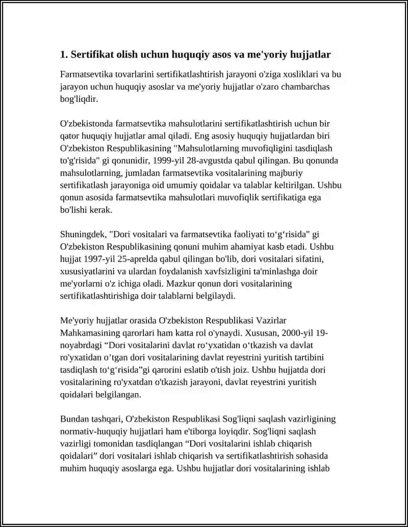 FARMATSEVTIKA TOVARLARNI SERTIFIKATLASHTIRISHNING O'ZIGA XOS XUSUSIYATLARI 3