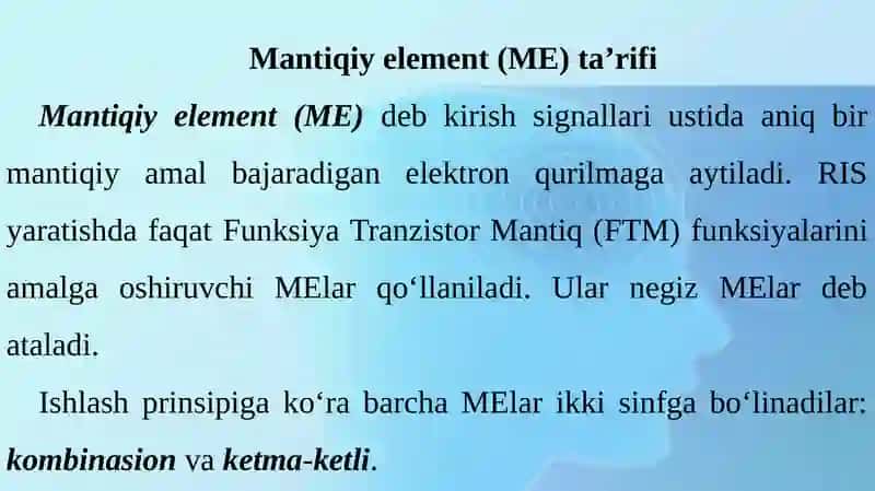 Mantiqiy Elementlar va ularning parametrlari 3