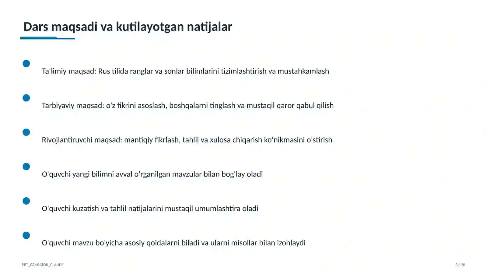 Rus tilida ranglar va sonlar (2-sinf) 3