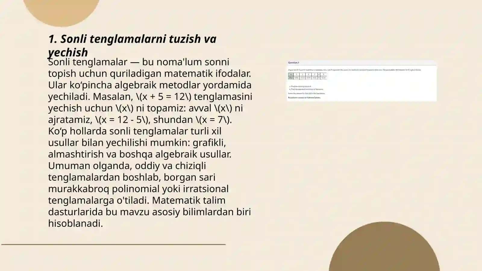 Sonli tenglamalarni tuzish va yechish 3