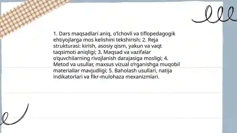 Tiflopedagog-oʻqituvchi darslarini kuzatish va tahlil qilish 3