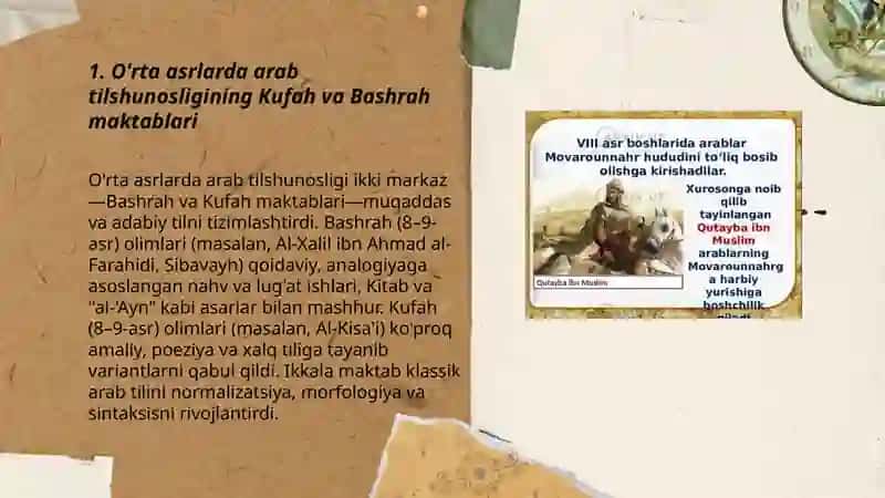O'rta asrlarda Yevropa va Arab tilshunosligi. Ôrta Osiyoda tilshunoslikning rivojlanishi 3