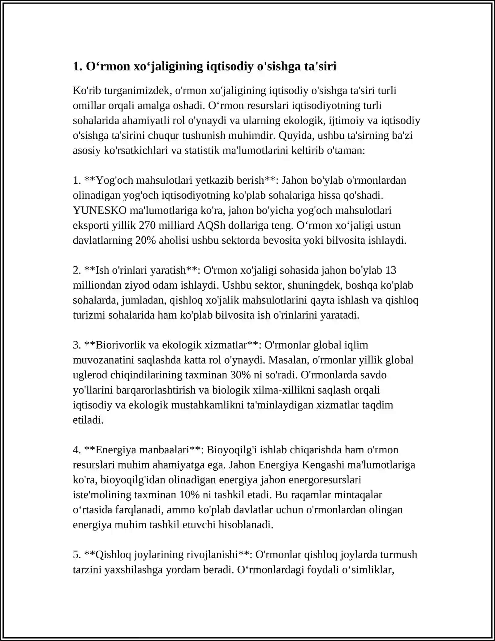 OʻRMON XOʻJALIGINING FOYDALI VA ZARARLI TOMONLARINING IQTISODIYOTGA TAʼSIRI 3