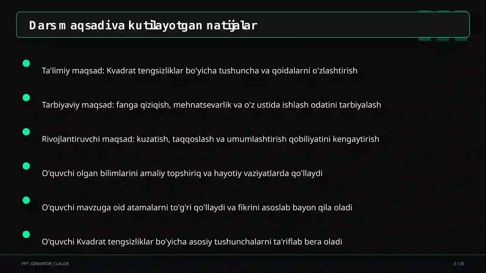 Kvadrat tengsizliklar (9-sinf) 3