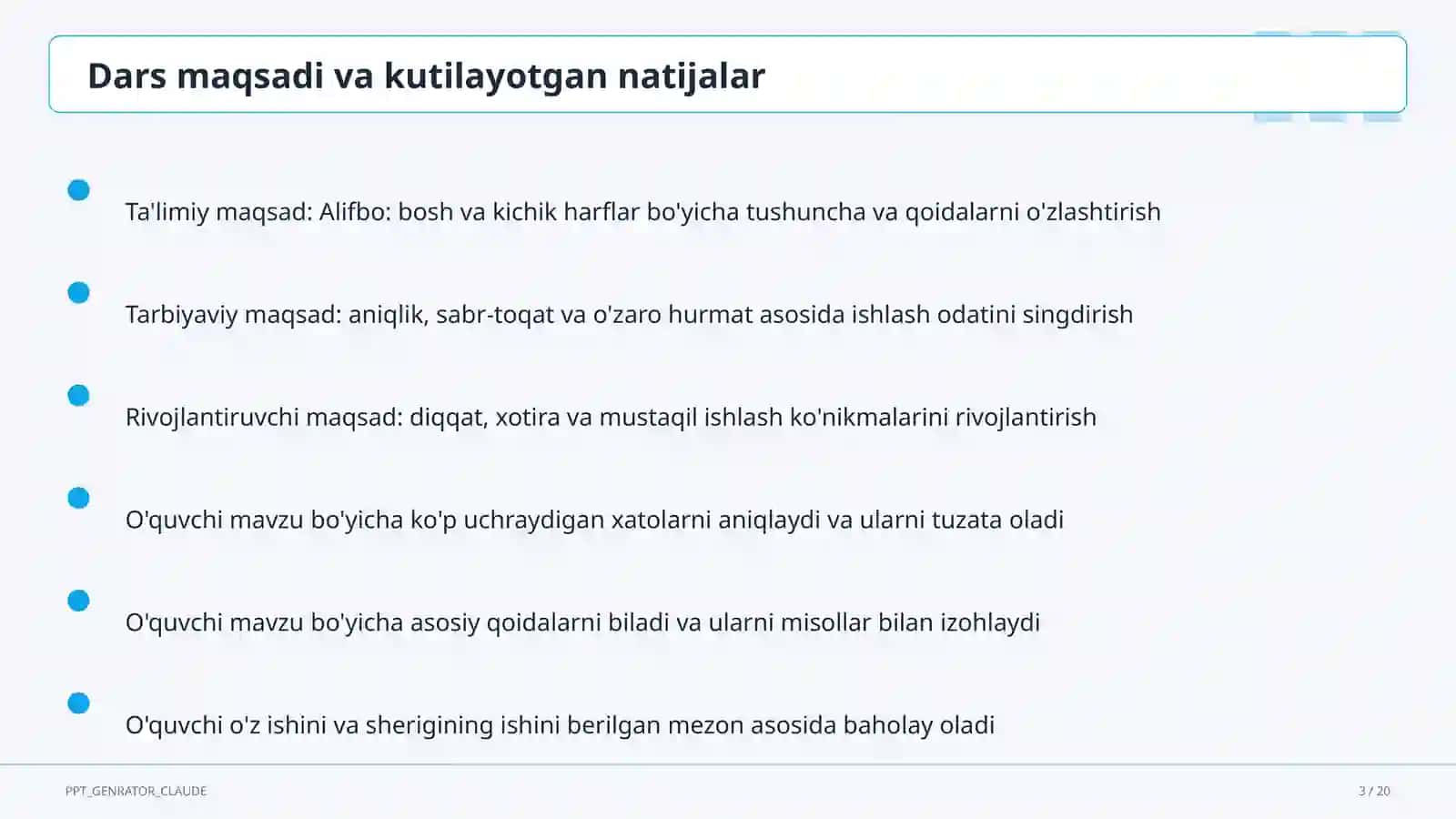 Boshlang'ich sinf: Ona tili va o'qish (1–4) 3