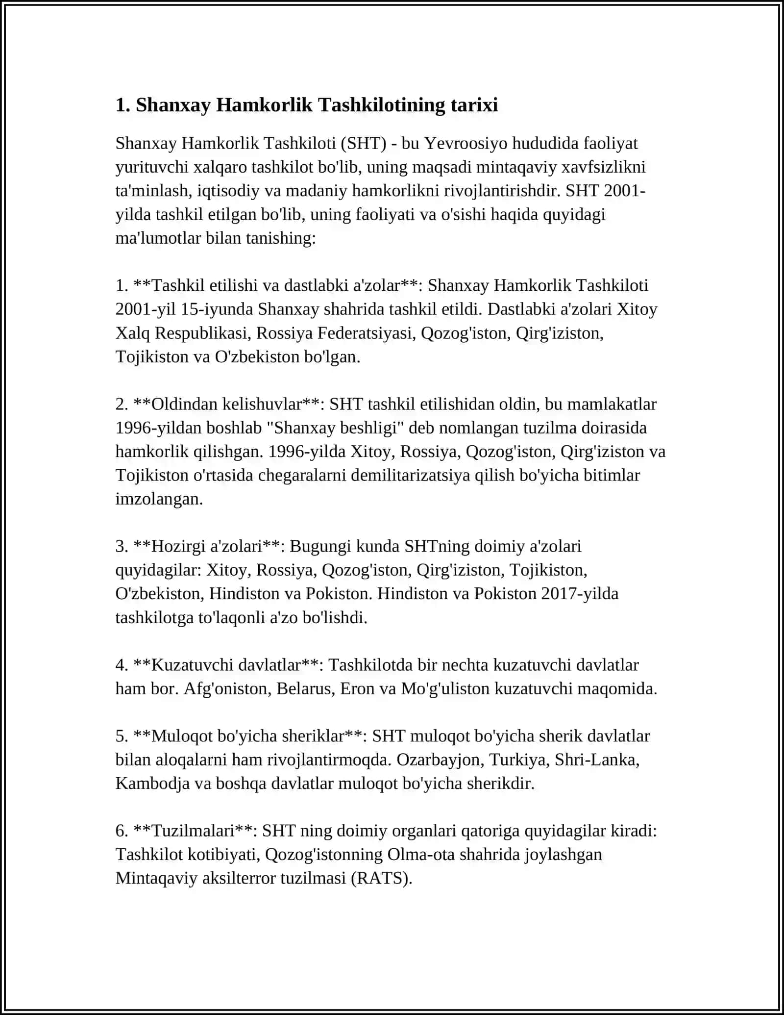 MARKAZIY OSIYODA XAVFSIZLIKNI TA'MINLASHDA SHANXAY HAMKORLIK TASHKILOTINING O'RNI VA ROLI 3