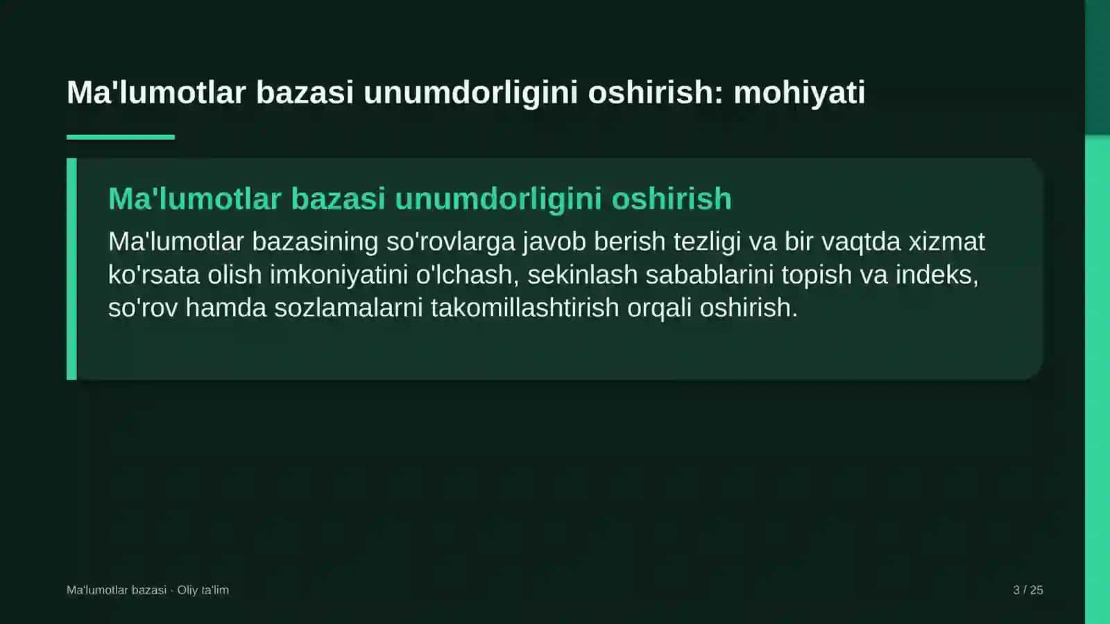 zargarlik ustaxonalarida ma'lumotlar bazasi unumdorligini oshirish 7116 3