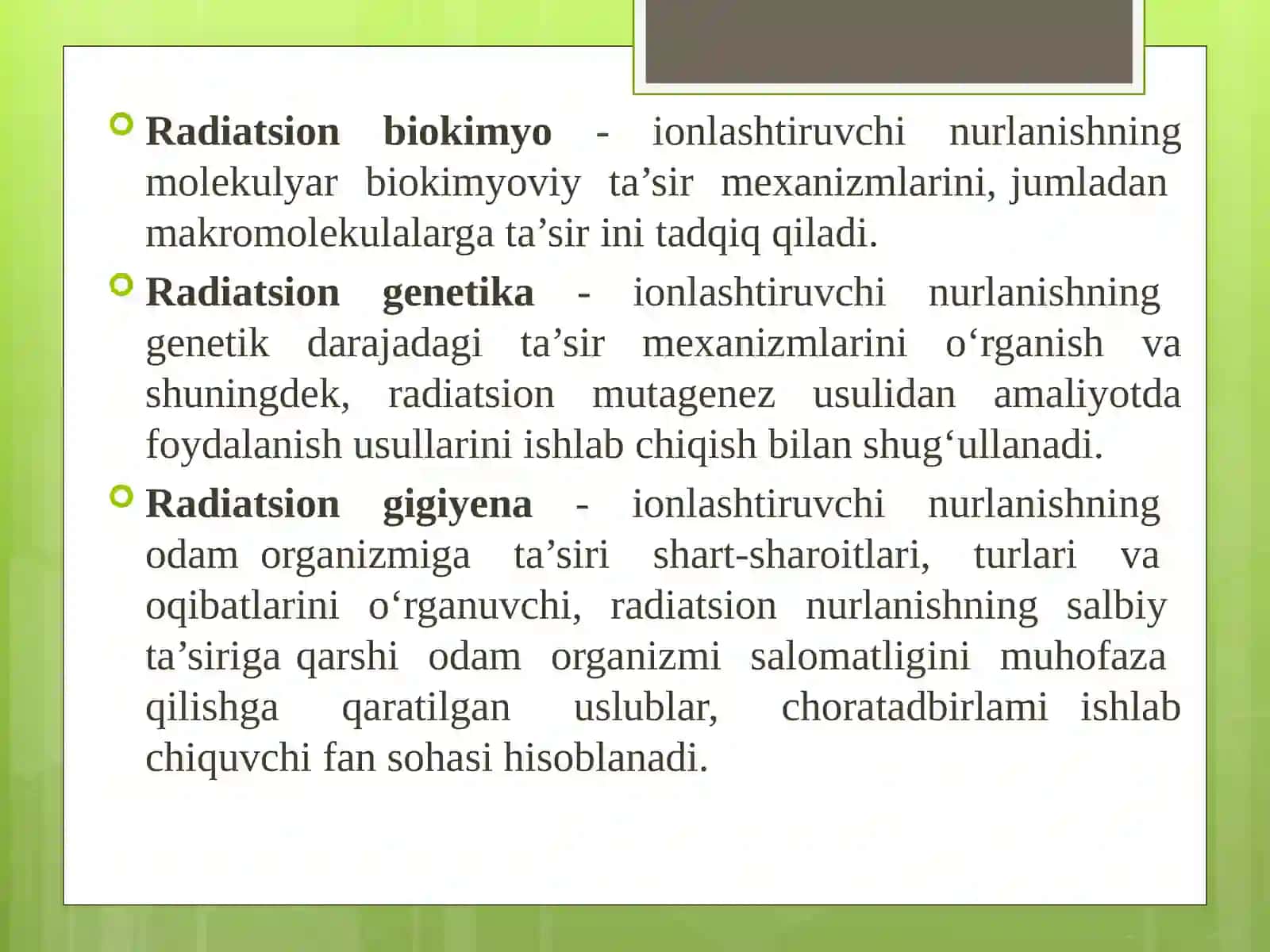 KVANT BIOFIZIKASI ELEMENTLARI VA RADIOBIOLOGIYA 3